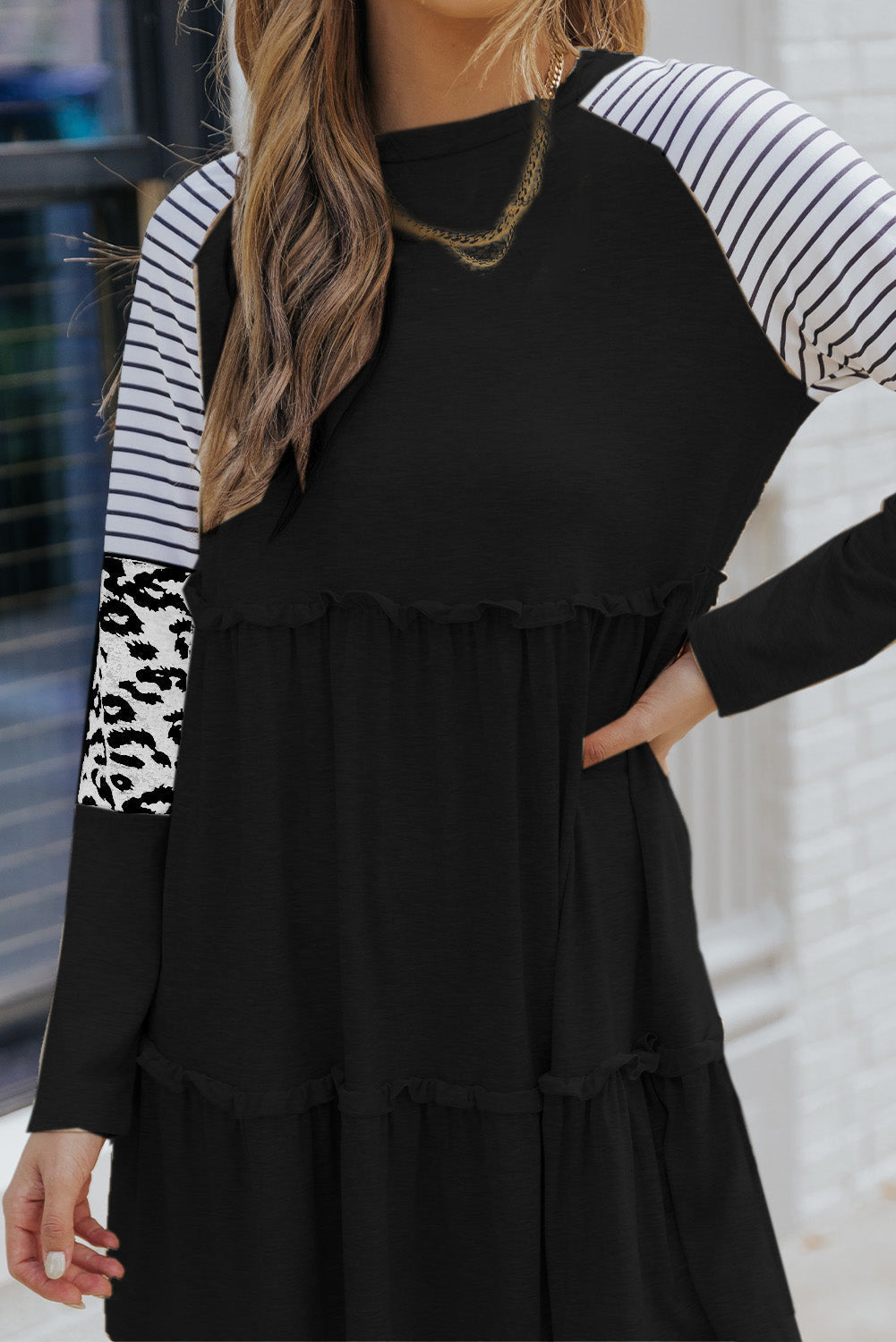 Women's Mini Dress Featuring Striped Long-Sleeve