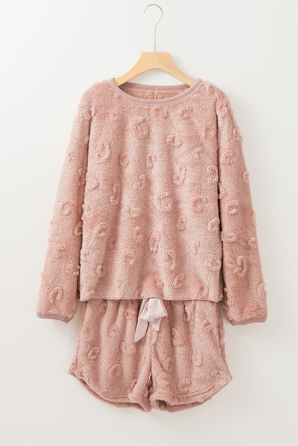 Textured Leopard Fleece Loose 2-Piece Lounge Set in Light Pink