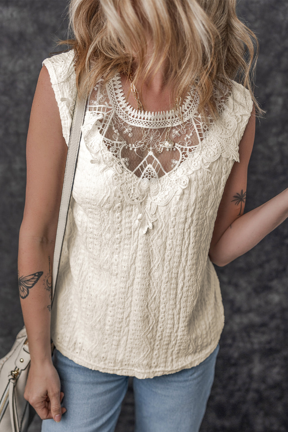 Women's Tank Top with Guipure Lace-Trimmed Crochet