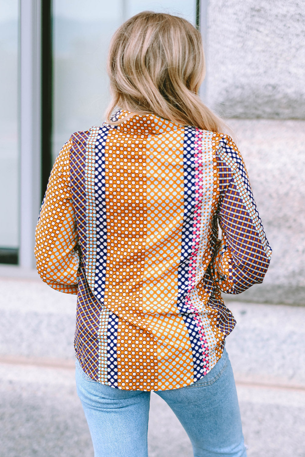 Women's Dot Print Button Down Shif T Shirt