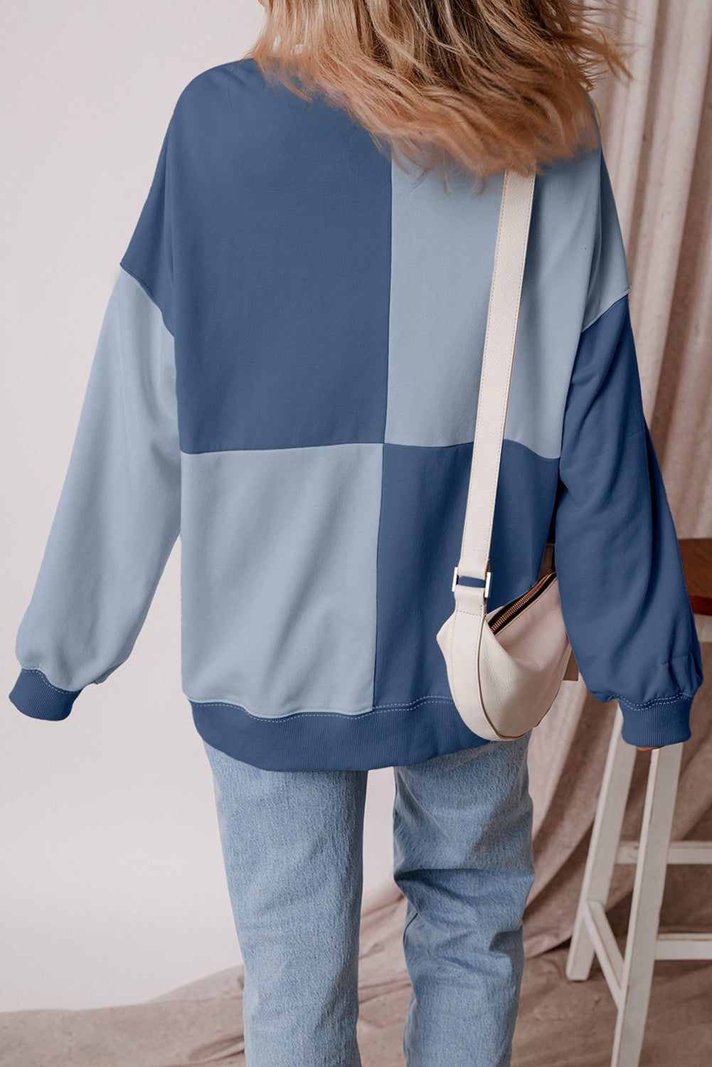 Henley High Colorblock High Low Oversize Sweatshirt
