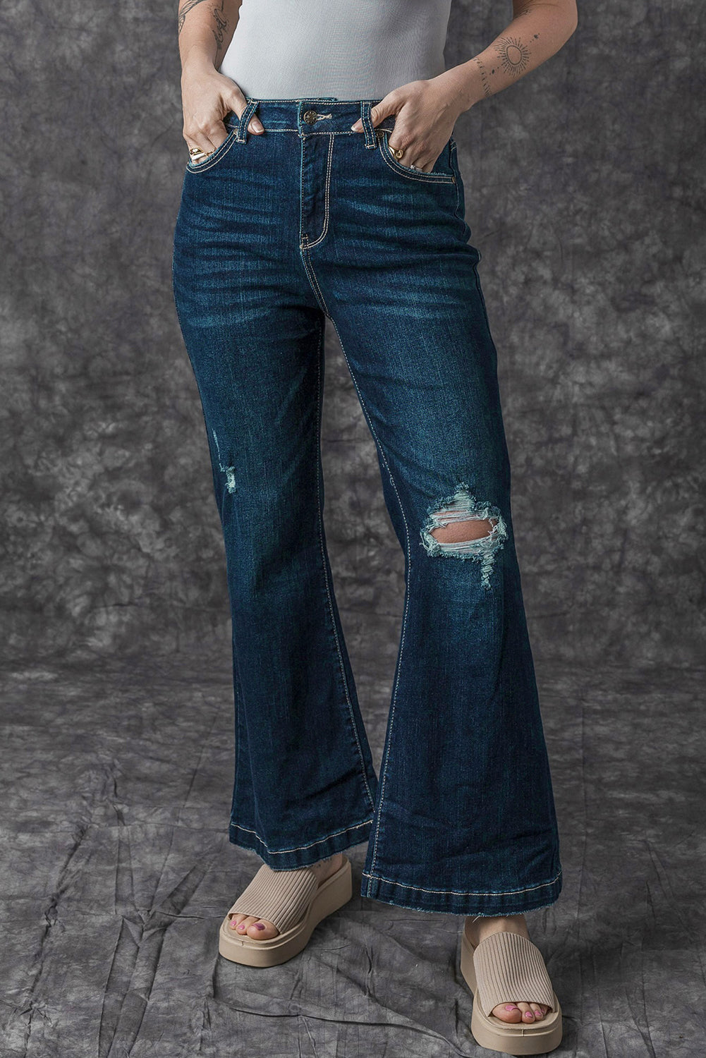 Jeans for Women Ripped Flared High Rise