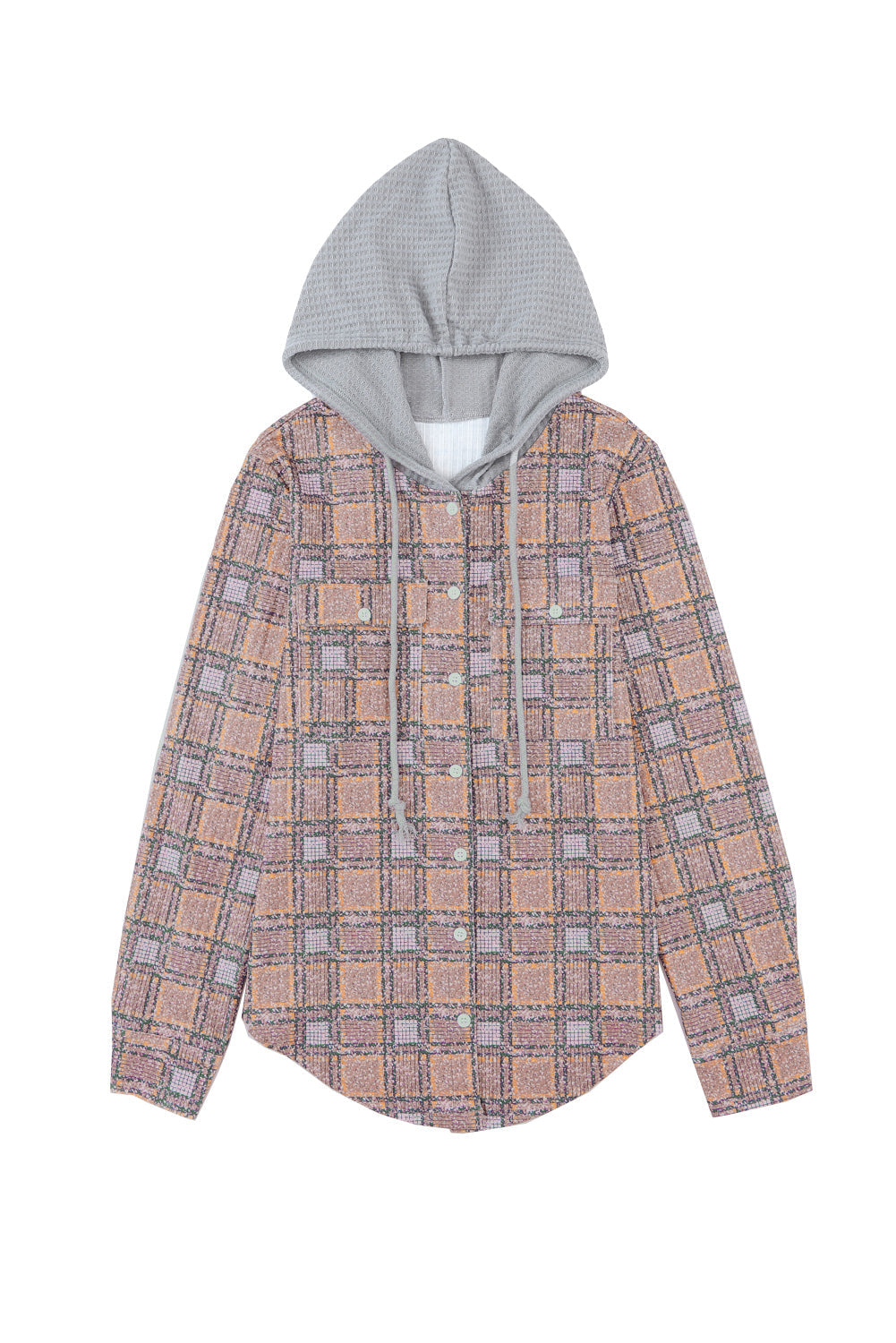 Women's Shacket with Drawcord Plaid Hooded