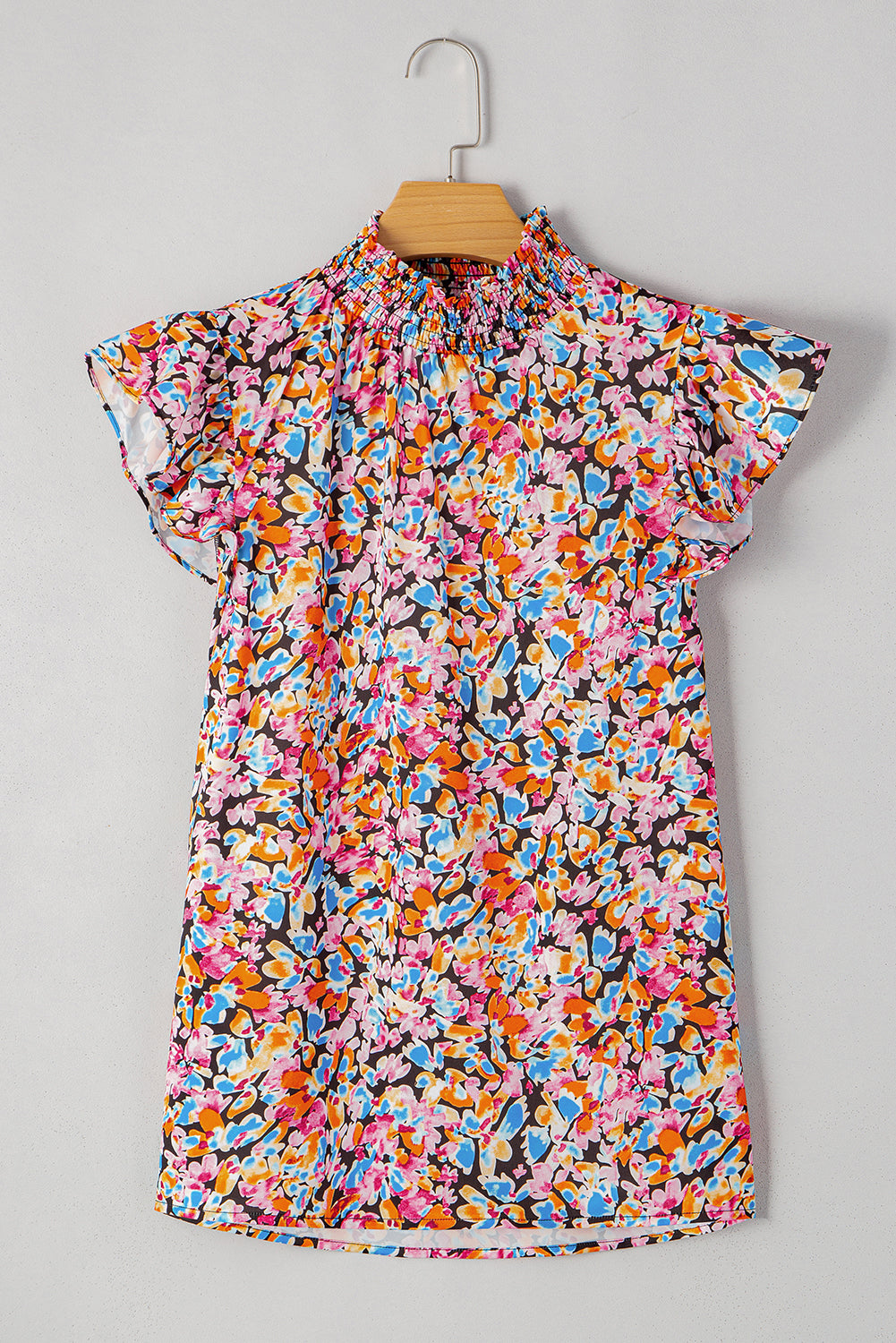 Floral-Print Flutter Sleeve Blouse Top