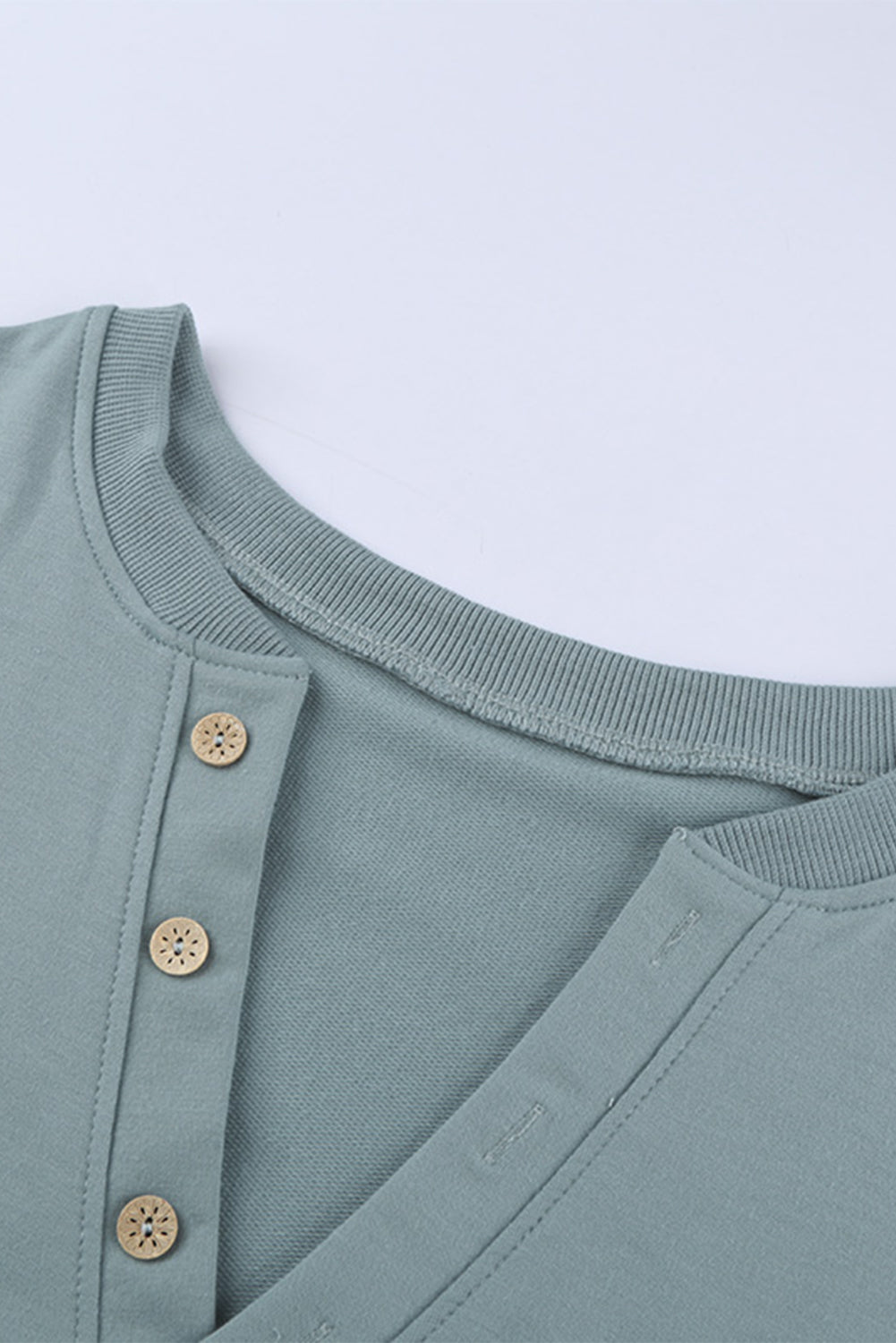 Women's Top Featuring Cotton Relaxed Fit Green Button-Front V Neck