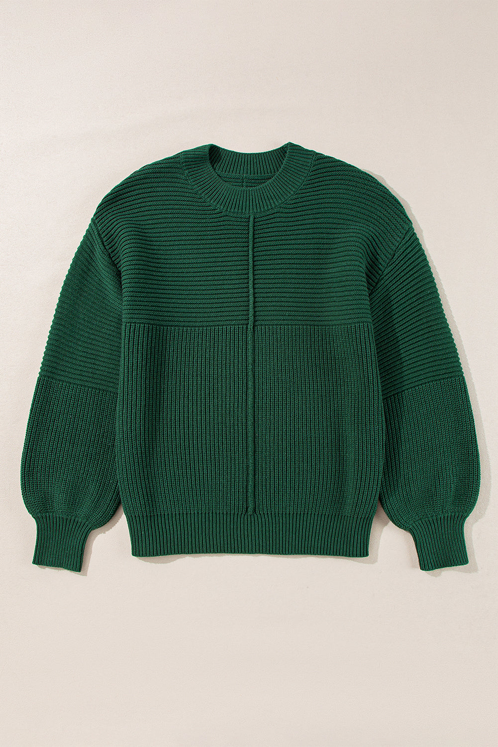 Textured Knit Crewneck Lantern Sleeve Sweater