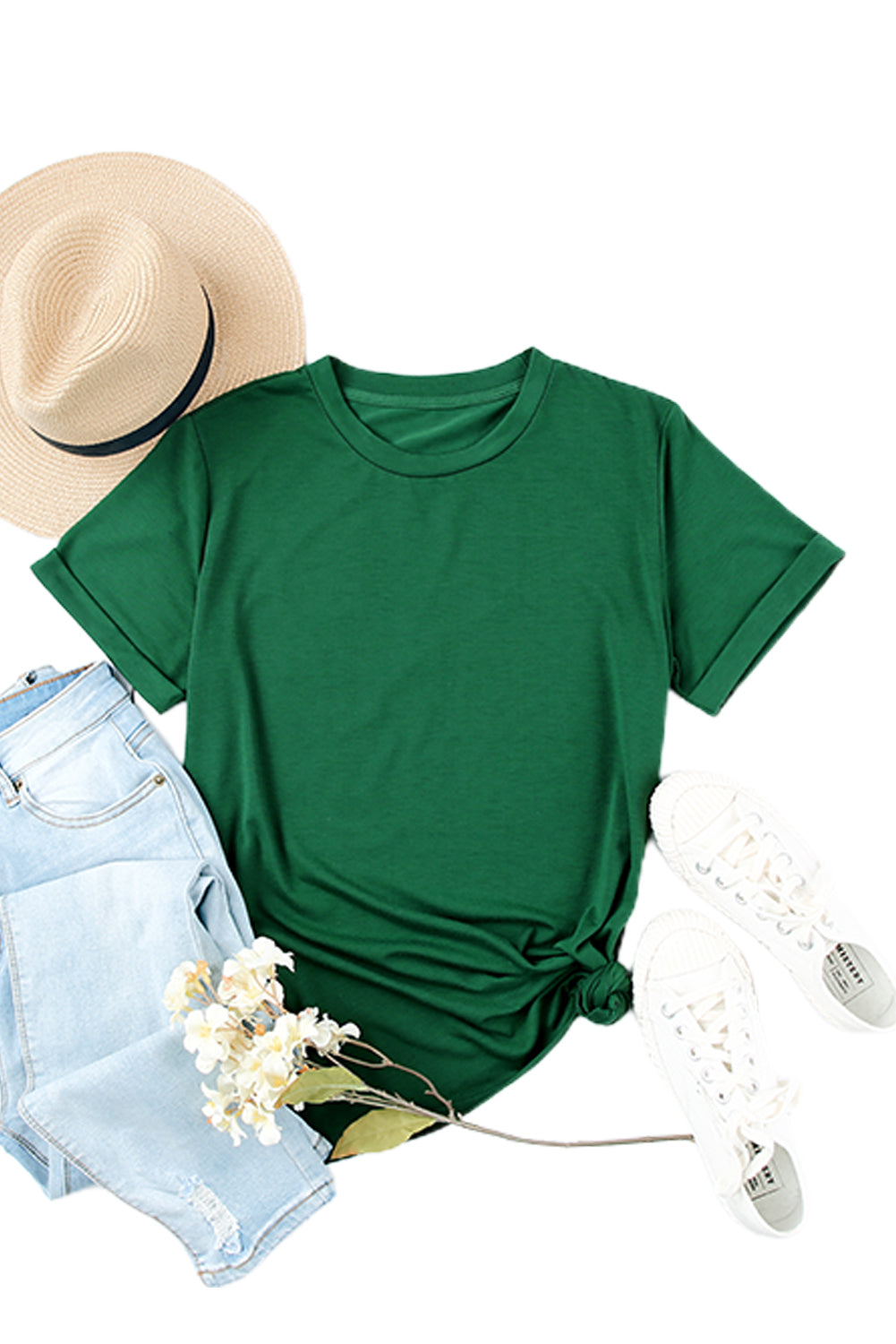 Tee for Women Solid Color Crew Neck Everyday Style