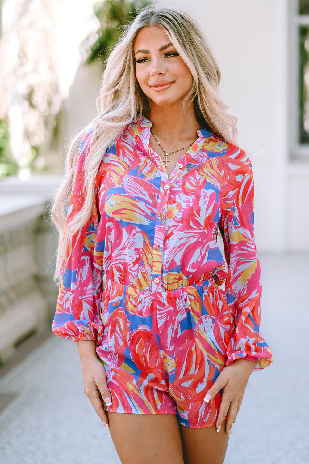 Women's Romper Featuring Bold Graffiti Print Shirt