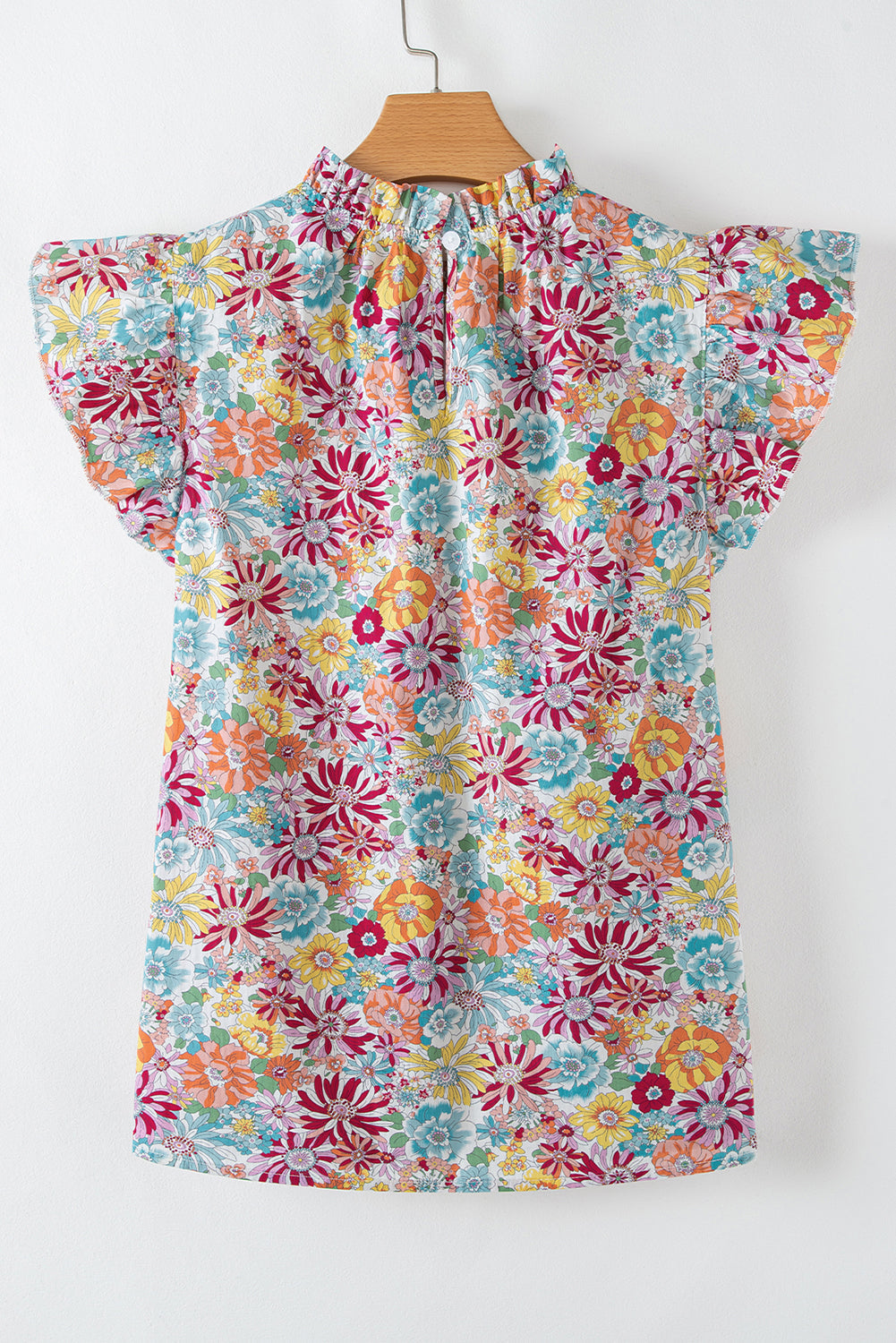 Detail Floral Pleated Flutter Sleeve Blouse