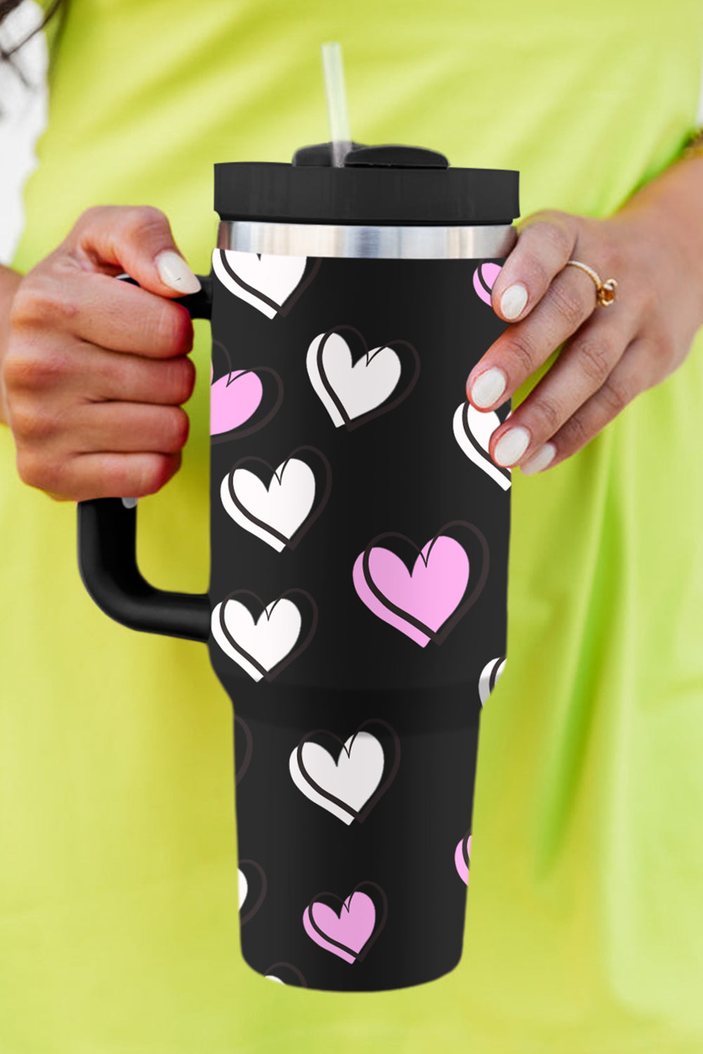 Valentines Thermos Heart Printed Cup with Handle 40oz