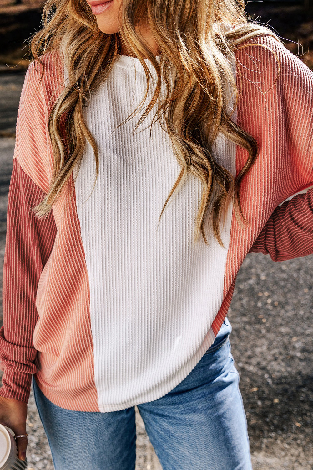 Colorblock Corded Long-Sleeved Top Style