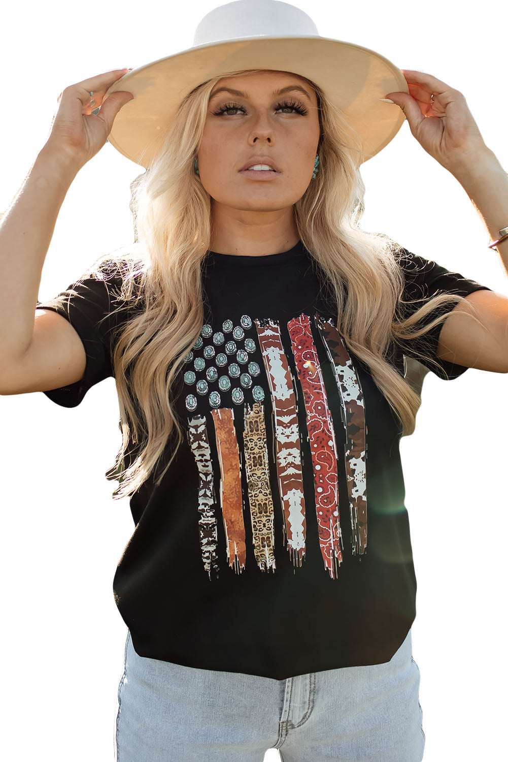 Women's Western American Flag Graphic-Print Tee
