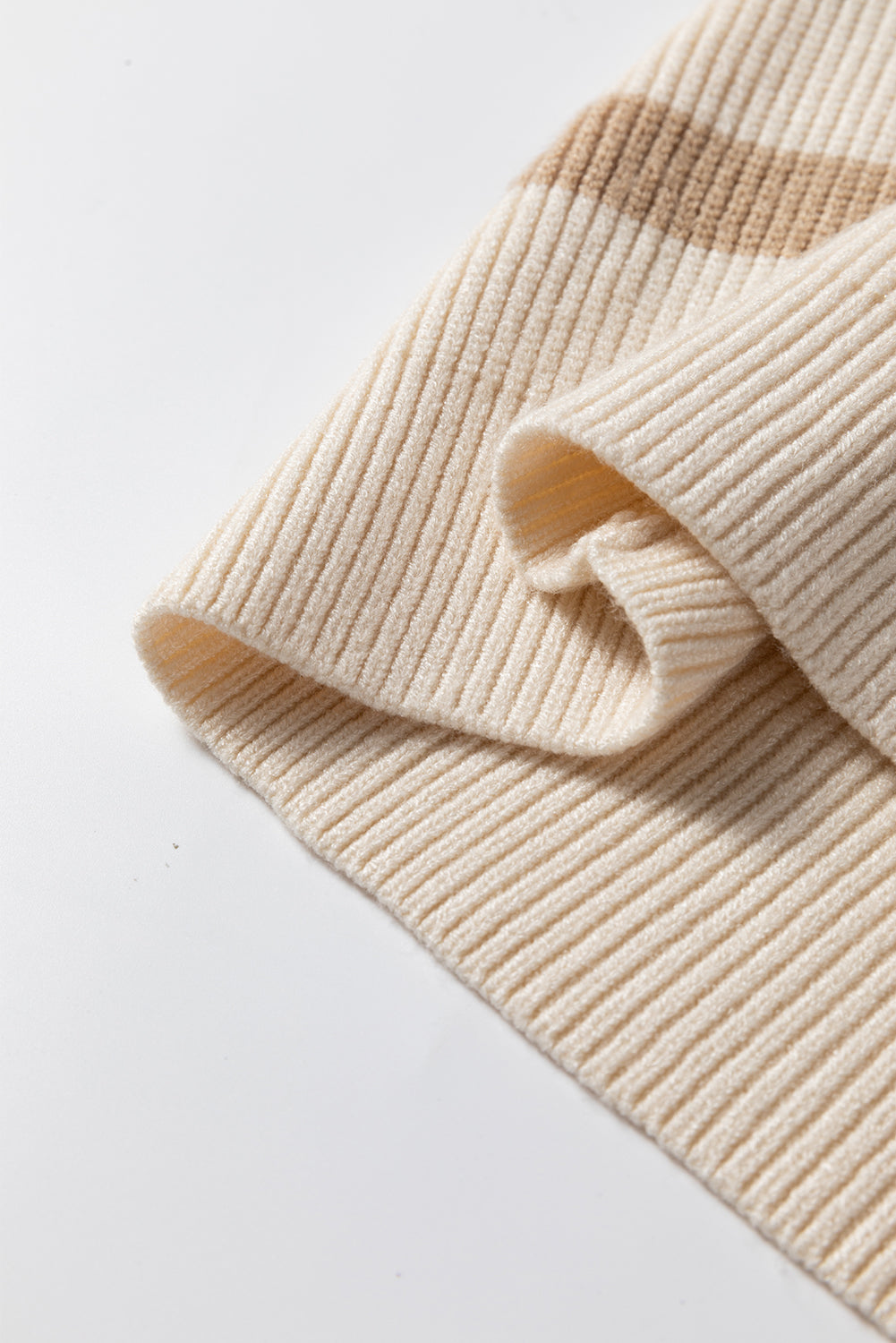 Stripe Zip Rib-Knit Half Collared Knit Top Vest in Khaki