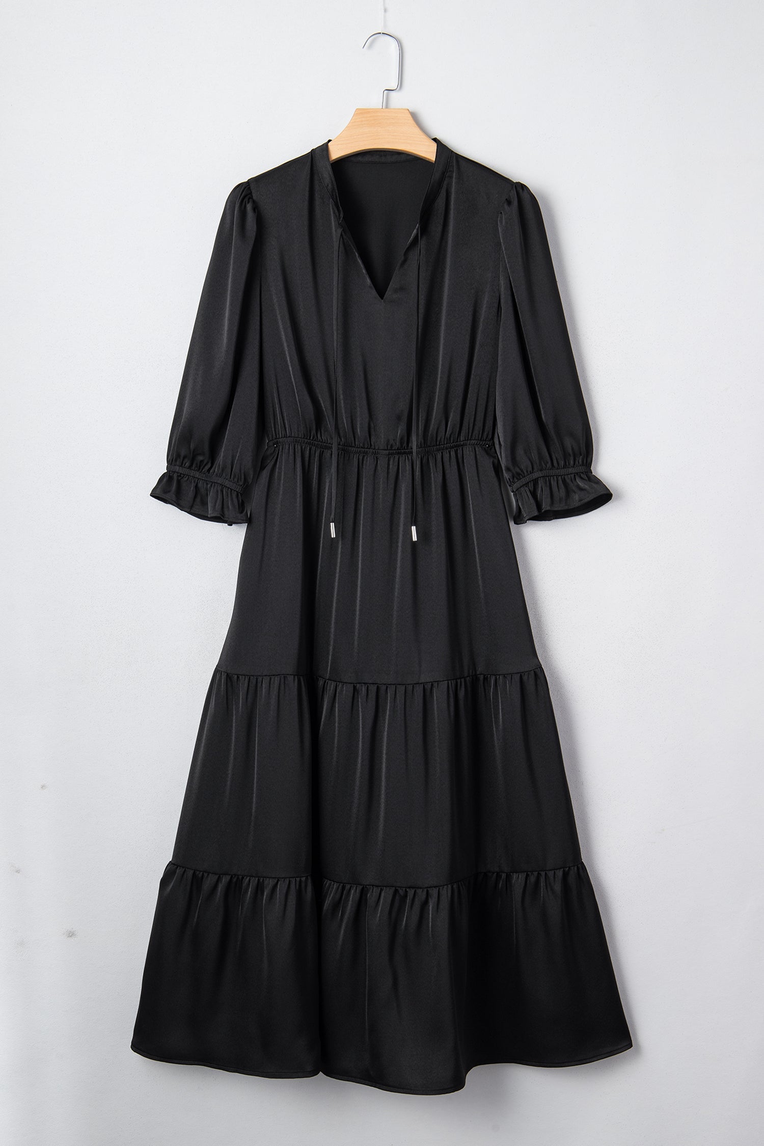 Sleeve Flounced Bracelet V-Neck Tiered Maxi Dress