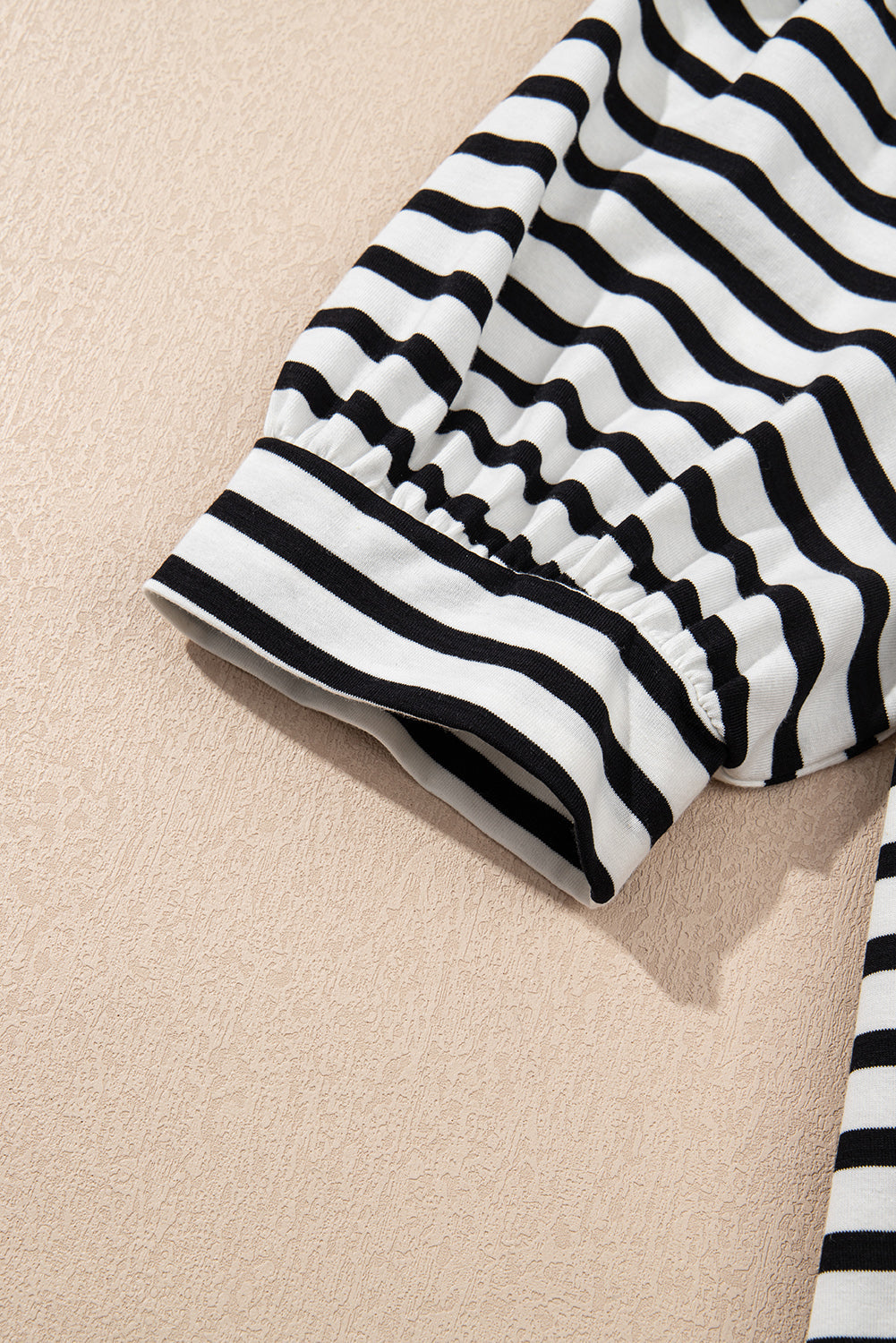 Black Stripe V Neck Collared Puff Sleeve T Shirt Mini Dress