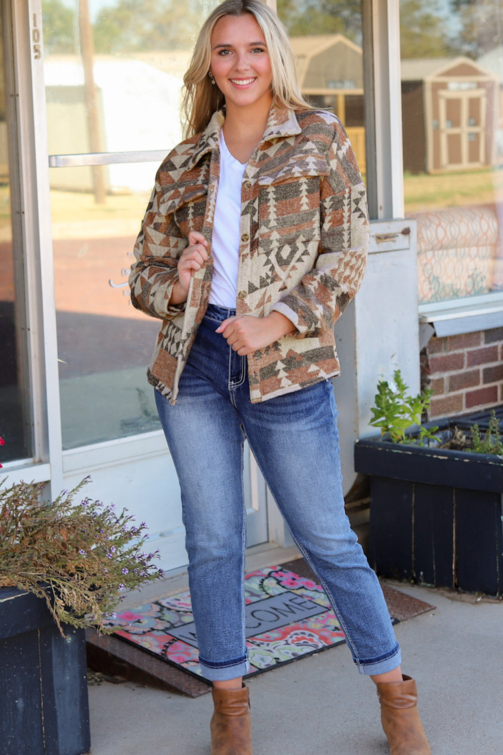 Jacket for Women Pocket Button-Front Aztec Flap