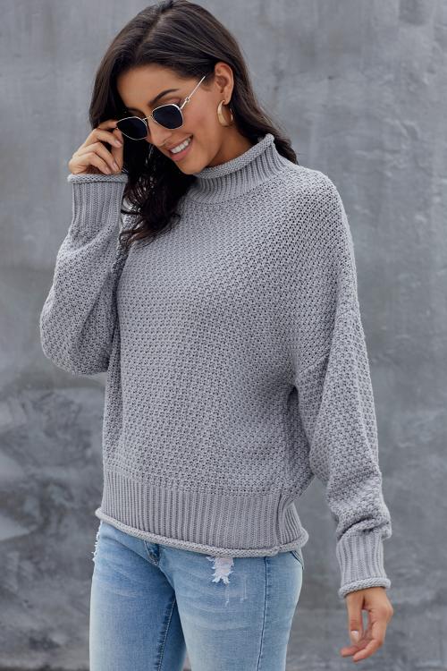 Women's New Gray Chunky Batwing Long-Sleeve Turtleneck Sweater