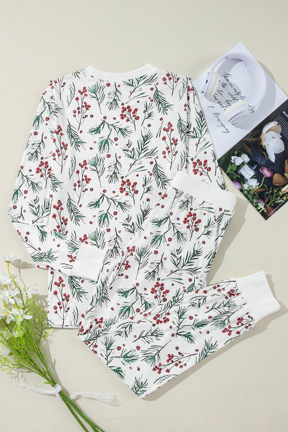 Holly Pullover Print Thermal Pants Lounge Set