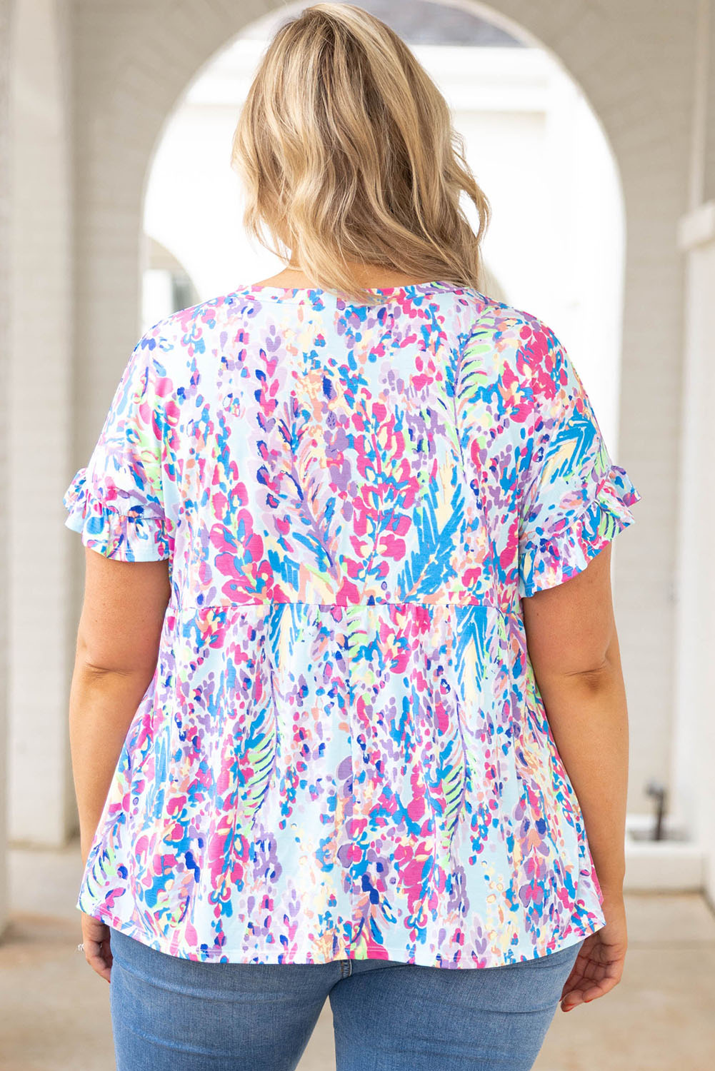 Women's Top with Vibrant Botanical Frill Plus Size