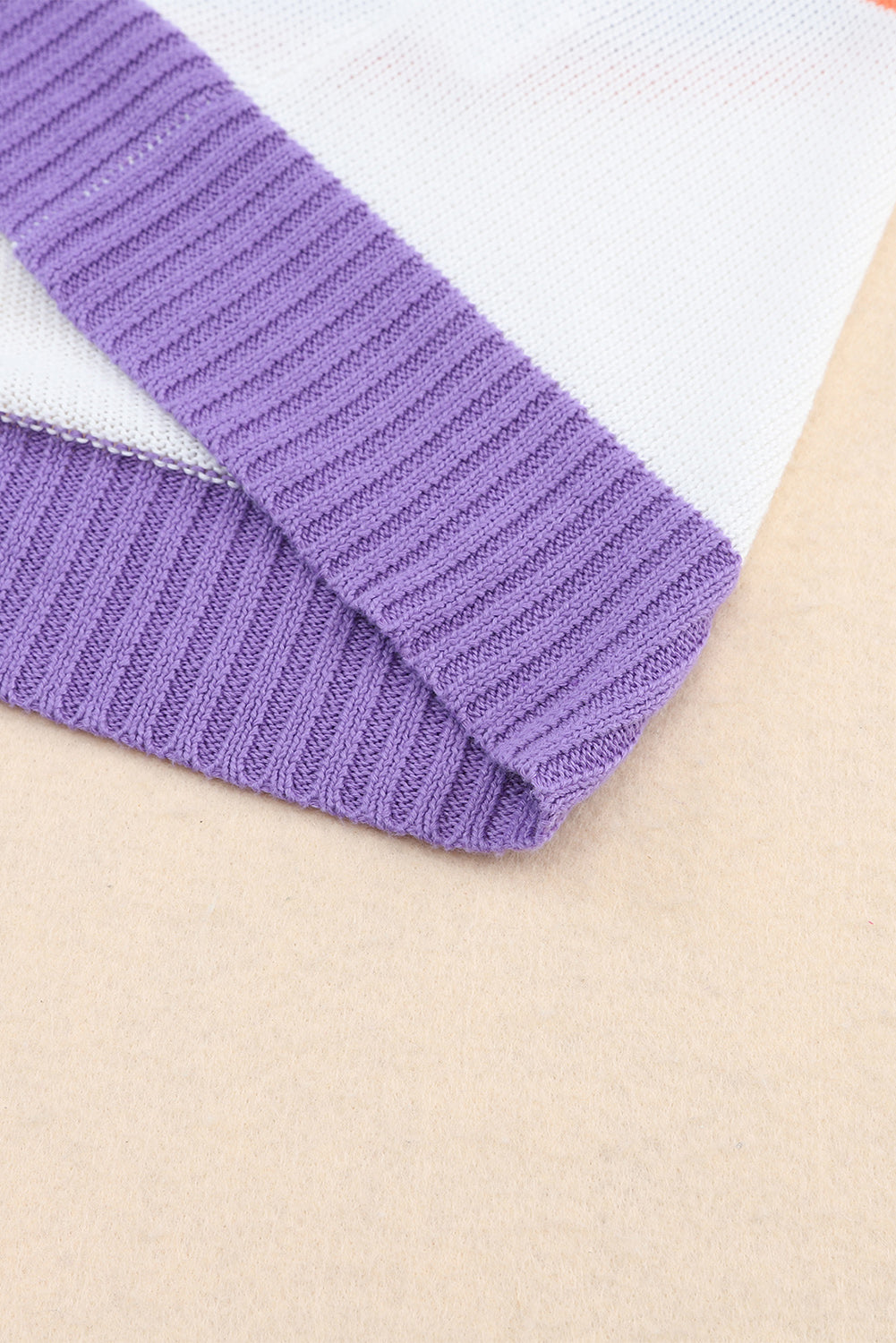 Women's Striped Rib-Knitted Trim Button Cardigan