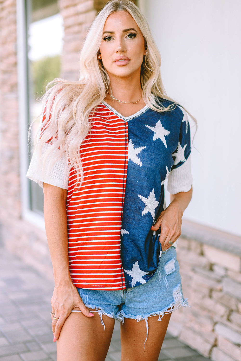Women's Short Sleeves Stripes Knitted Top