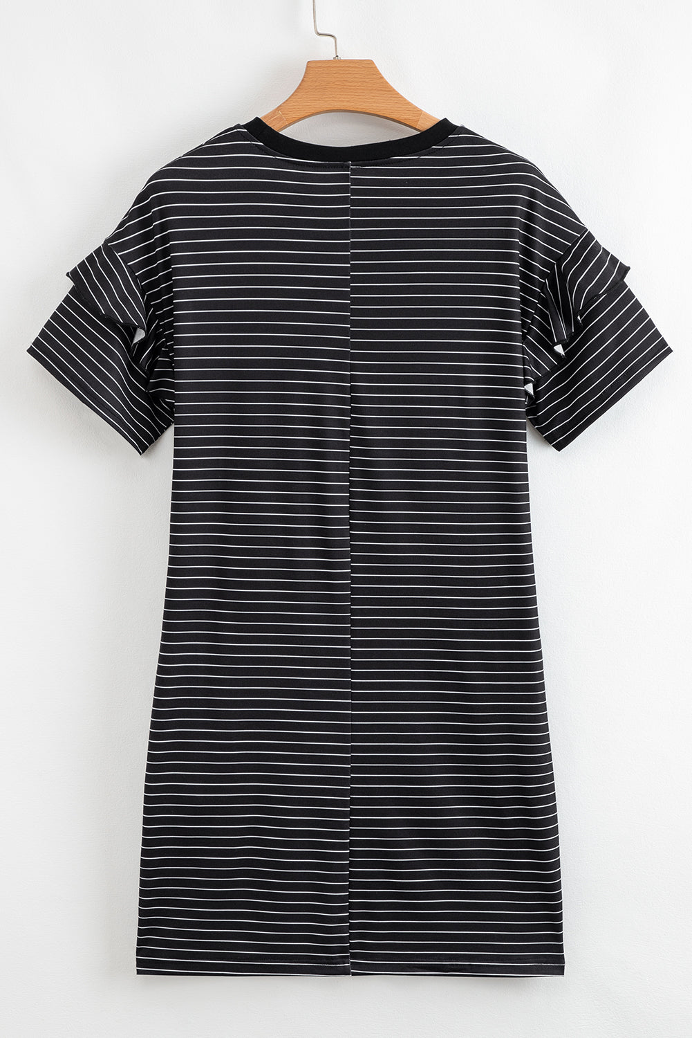 Black Stripe Ruffled Short Sleeve T Shirt Shift Mini Dress
