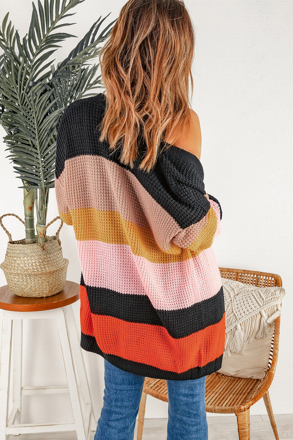 Women's Open Front Waffle Knitted Cardigan