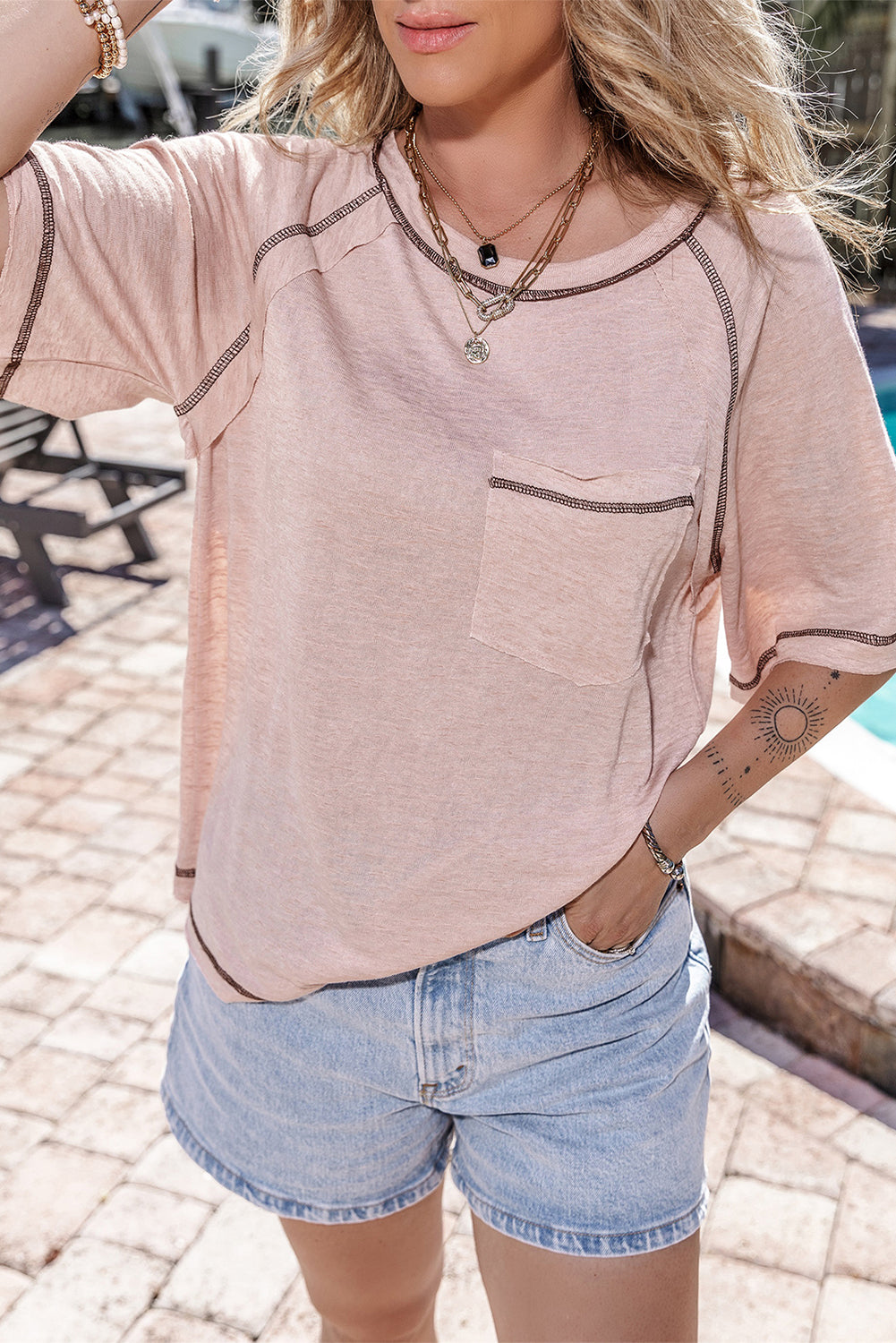 Women's T-shirt with Loose Exposed Seam Detail