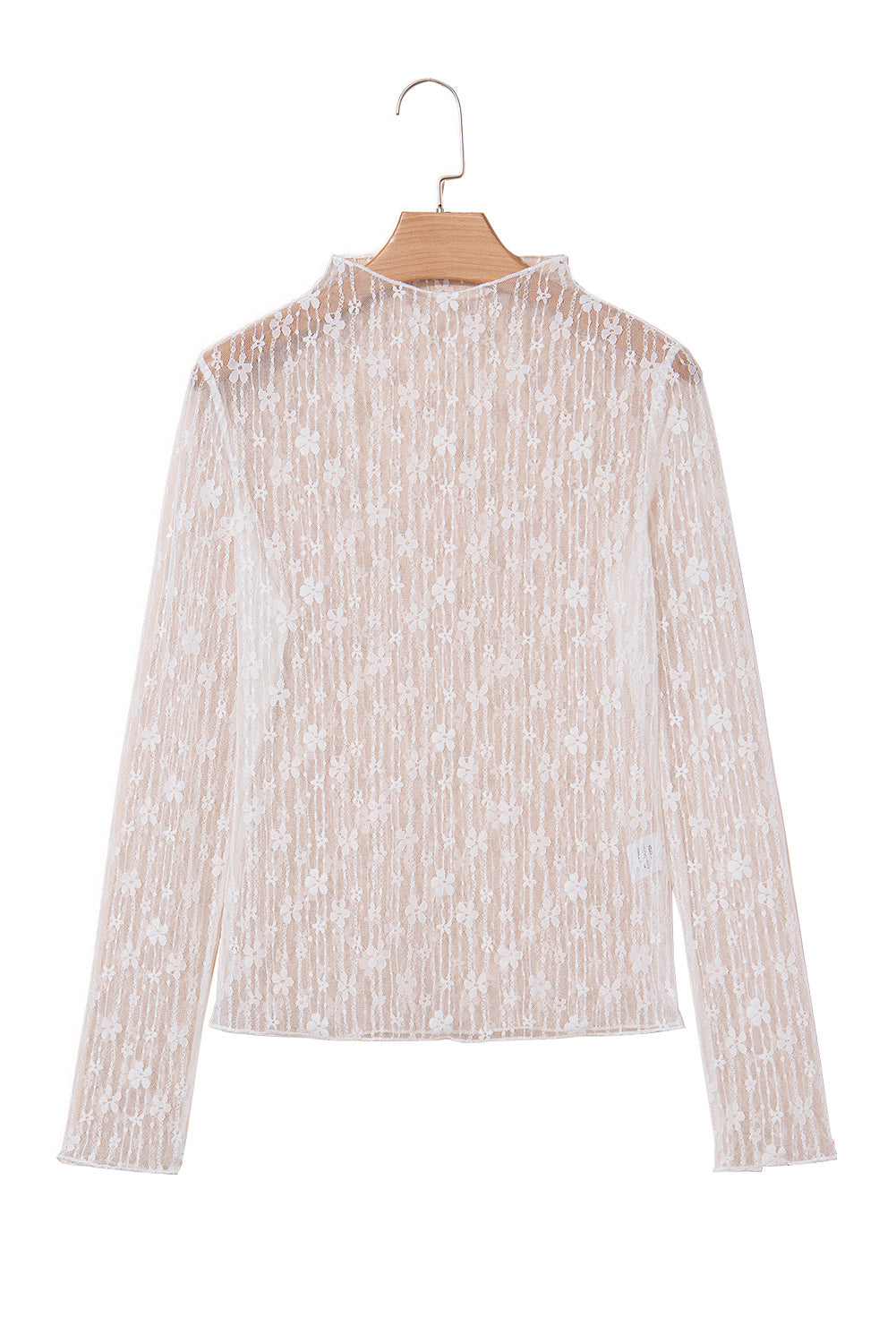 Sheer Long-Sleeved Floral Lace Slim Fit Top
