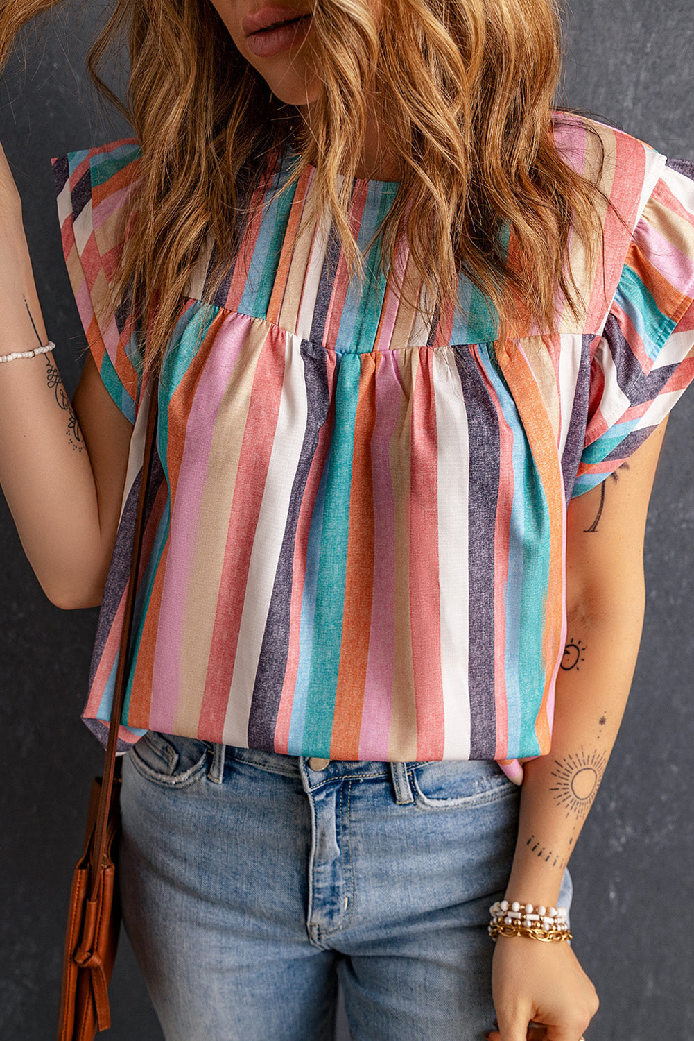Women's Layered Ruffle-Trimmed Cap Sleeve Top