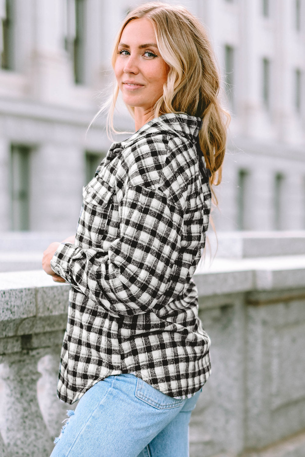 Shacket for Women Plaid Chest-Pocket Detail Tunic