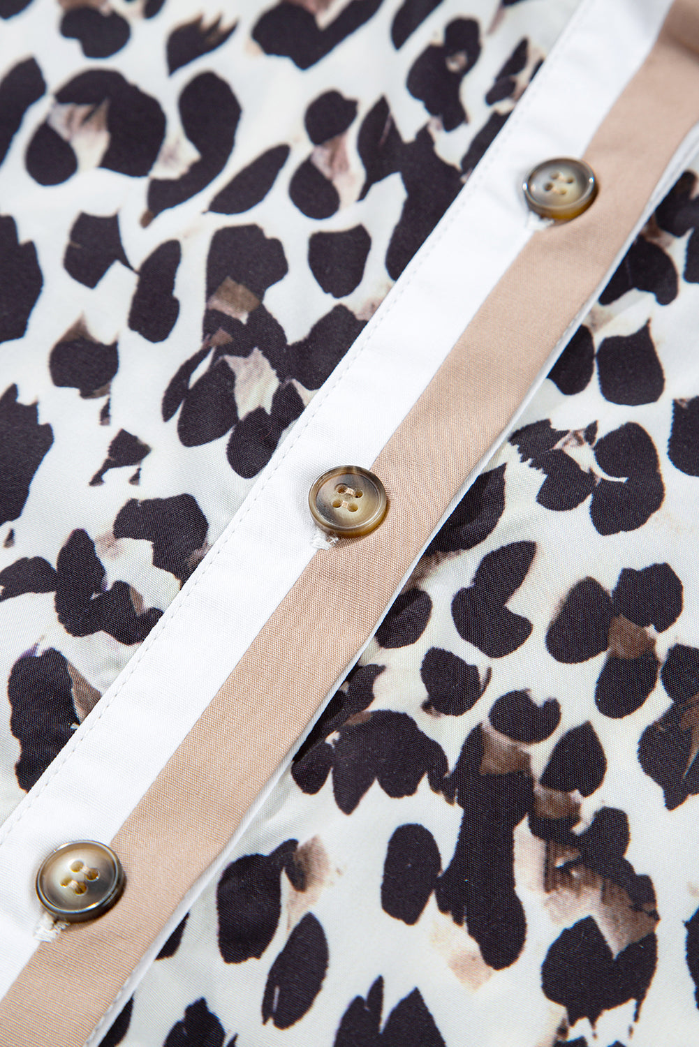 Button Leopard-Print Striped Collar Long-Sleeved Flared Dress