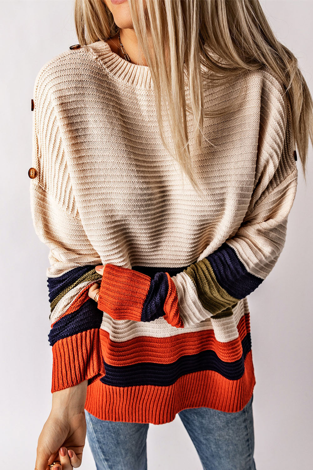 Women's Sweater Featuring Dropped-Shoulder Striped