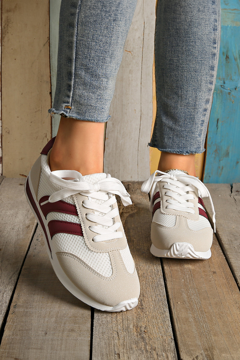 Colorblock Patchwork Breathable Lace-up Sneakers Style