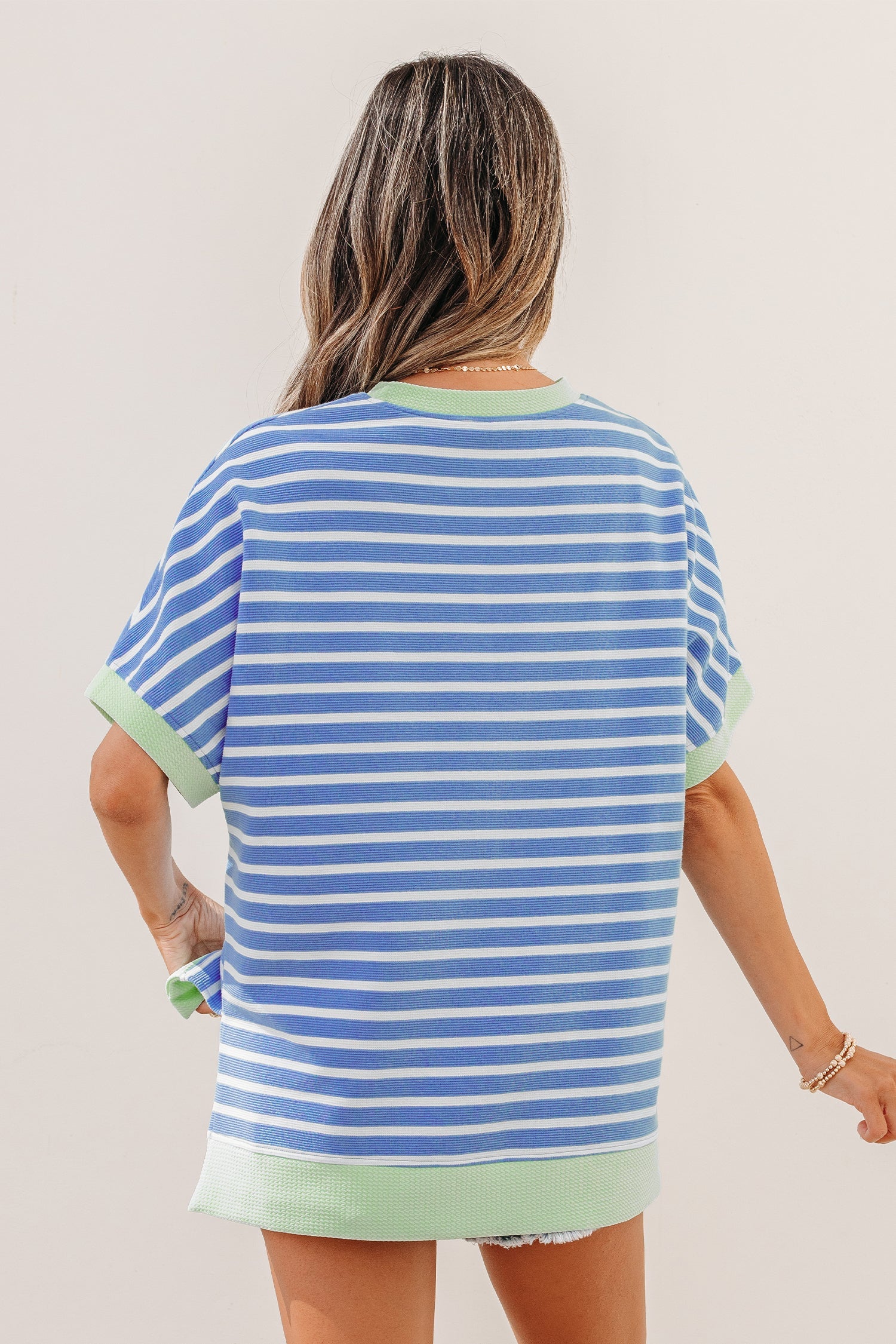 Everyday Sky Blue Stripe Loose Short-Sleeved Top