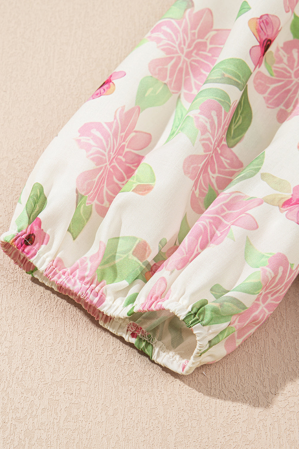 Floral-Print Drawcord V-Neck Peplum Blouse in Pink