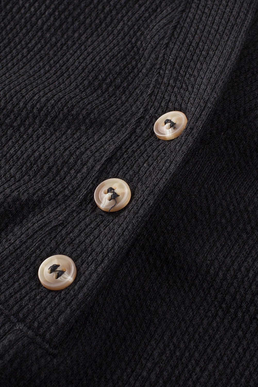 Women's Black Brushed Rib-Knitted Button Split Romper