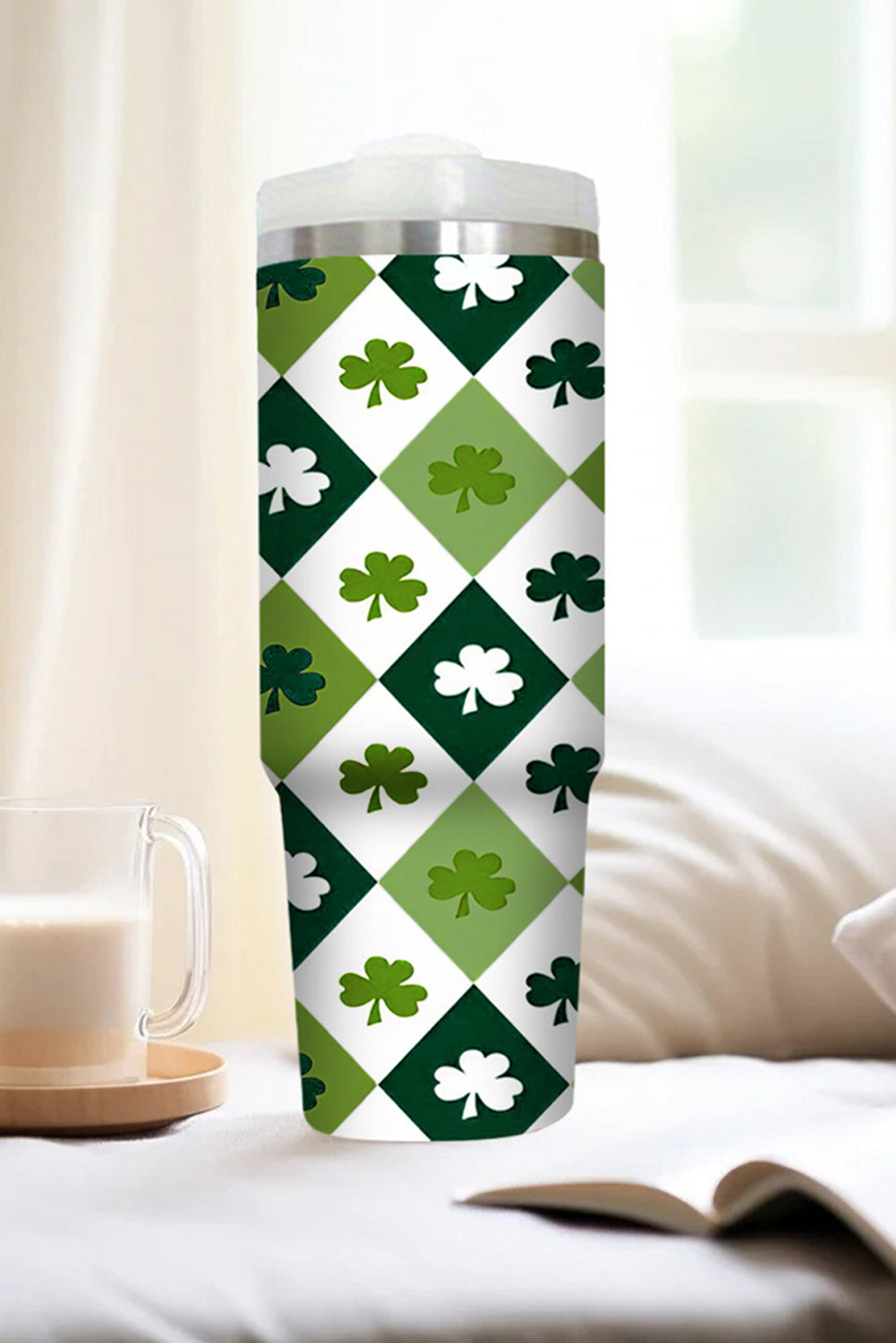 Print Clover Checkered Straw Large Tumbler without Handle 40oz