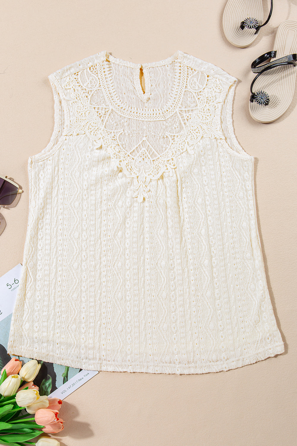 Women's Tank Top with Guipure Lace-Trimmed Crochet