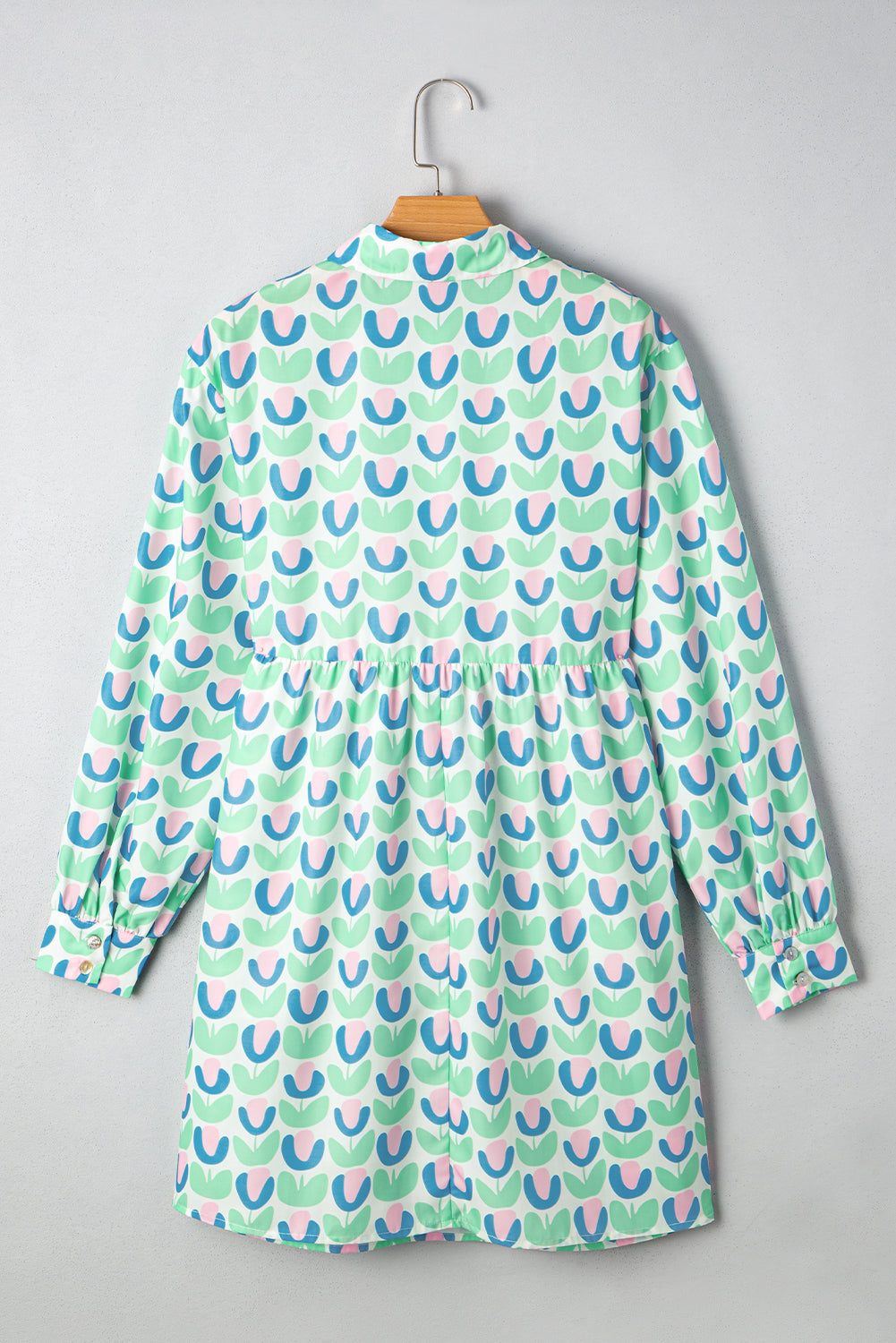 Floral-Print Scalloped Notched Neck Detail Long-Sleeved Mini Dress