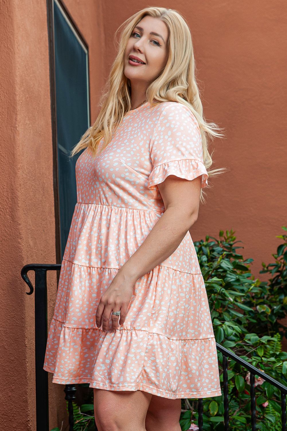 Women's Dress with Cheetah Ruffle-Trimmed Plus Size