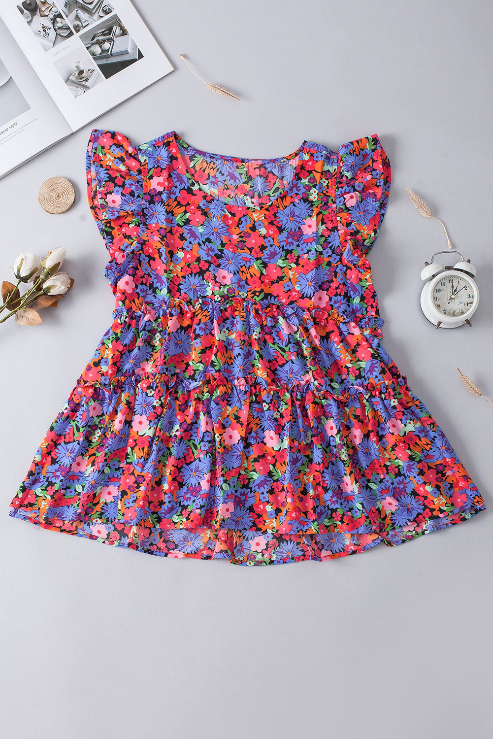 Women's Babydoll Top Featuring Ruffle-Trimmed Layered