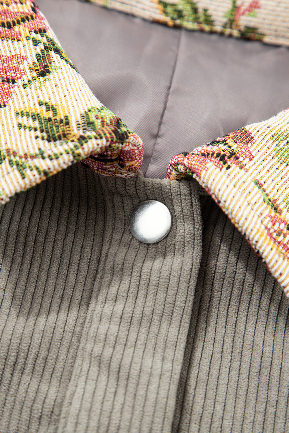 Grey Floral Medium Floral Patchwork Retro Corduroy Jacket