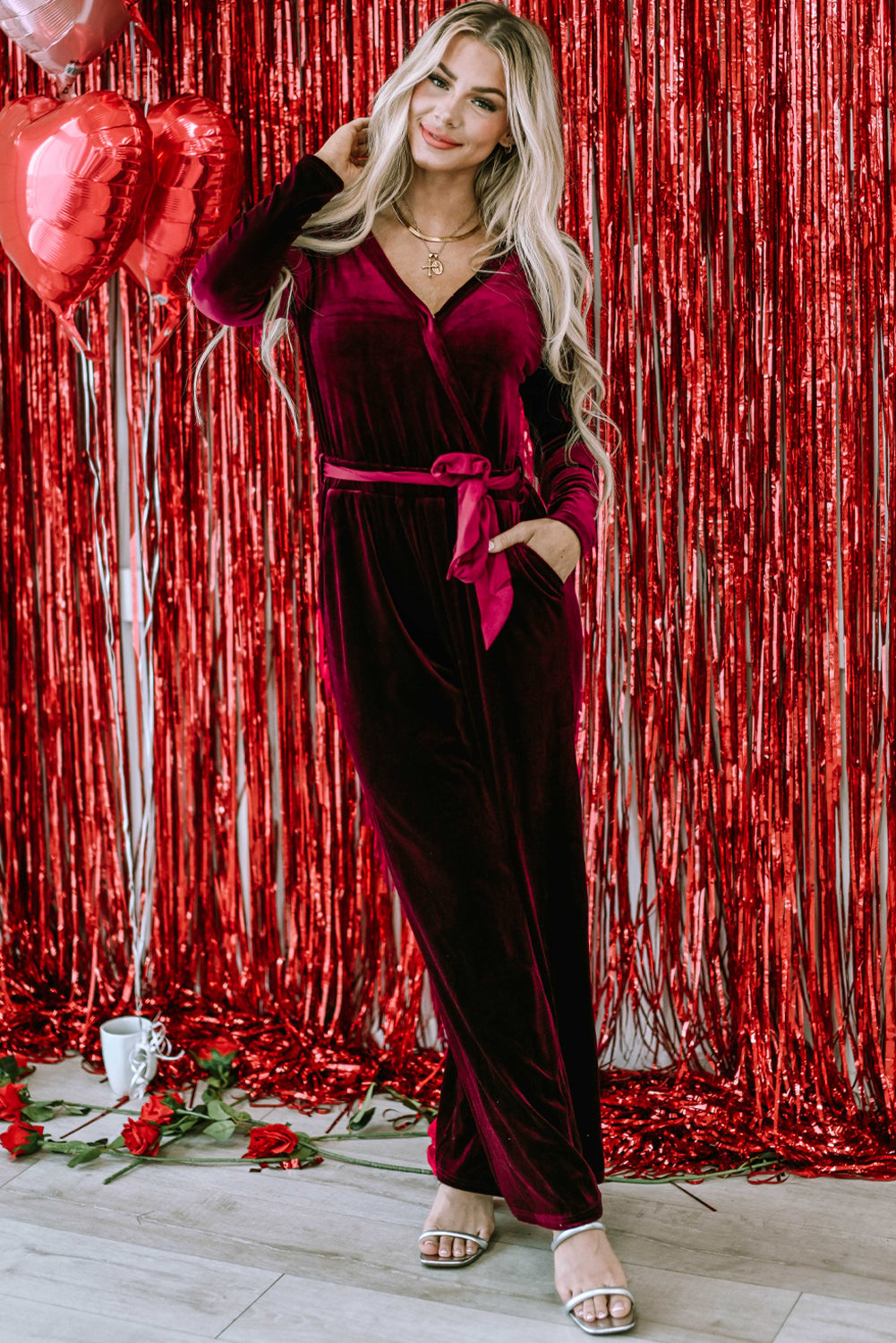 Women's Leg Jumpsuit Featuring Wide Velvet Cut out Back