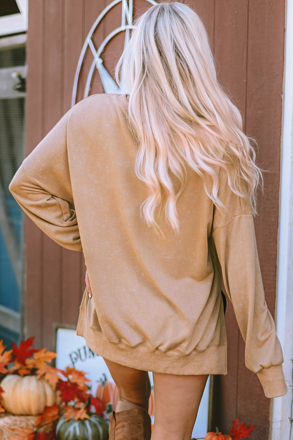 Women's Sweatshirt Featuring HOWDY FALL Pumpkin Split Hem