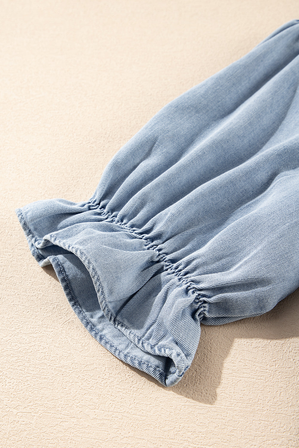 Ruffle Short Puff Sleeve Summer Chambray Shirt