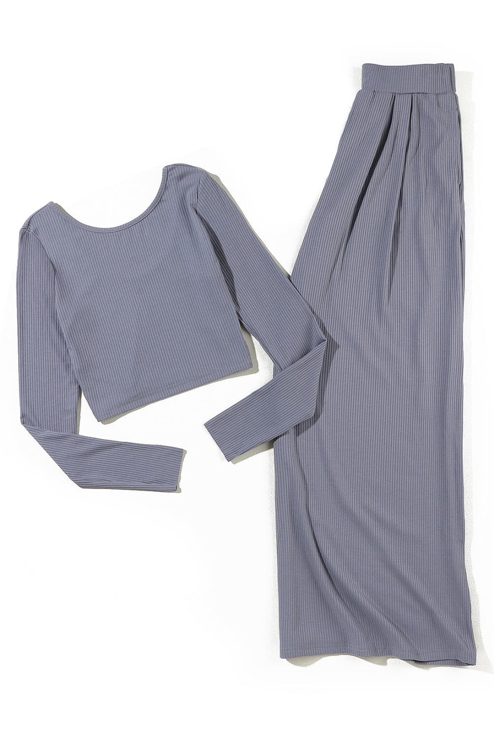 Women's Pants Set Featuring Rib-Knitted Crop Top Long