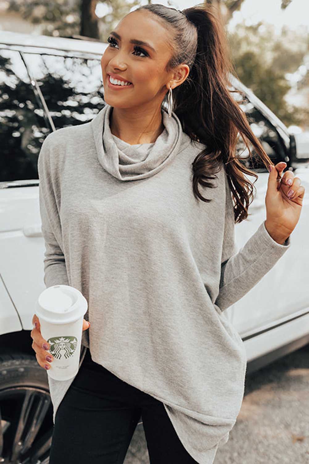 Women's Top Featuring Shift Tunic Cowl Neck
