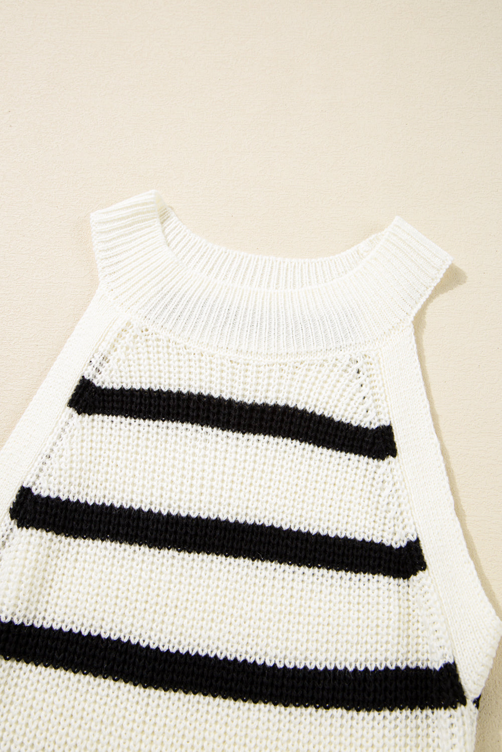 White Black Stripe Sleeveless Knitted Dress