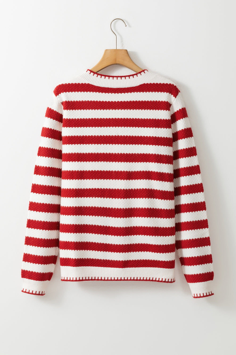 Stripe Button Polished Golden Cardigan Knit Top in Red